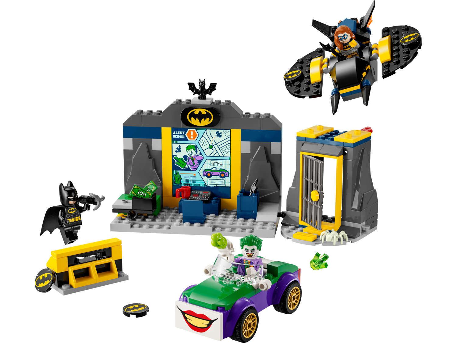 Batcaverna con Batman, Batgirl e The Joker